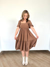 Mocha Bubble Sleeve Dress