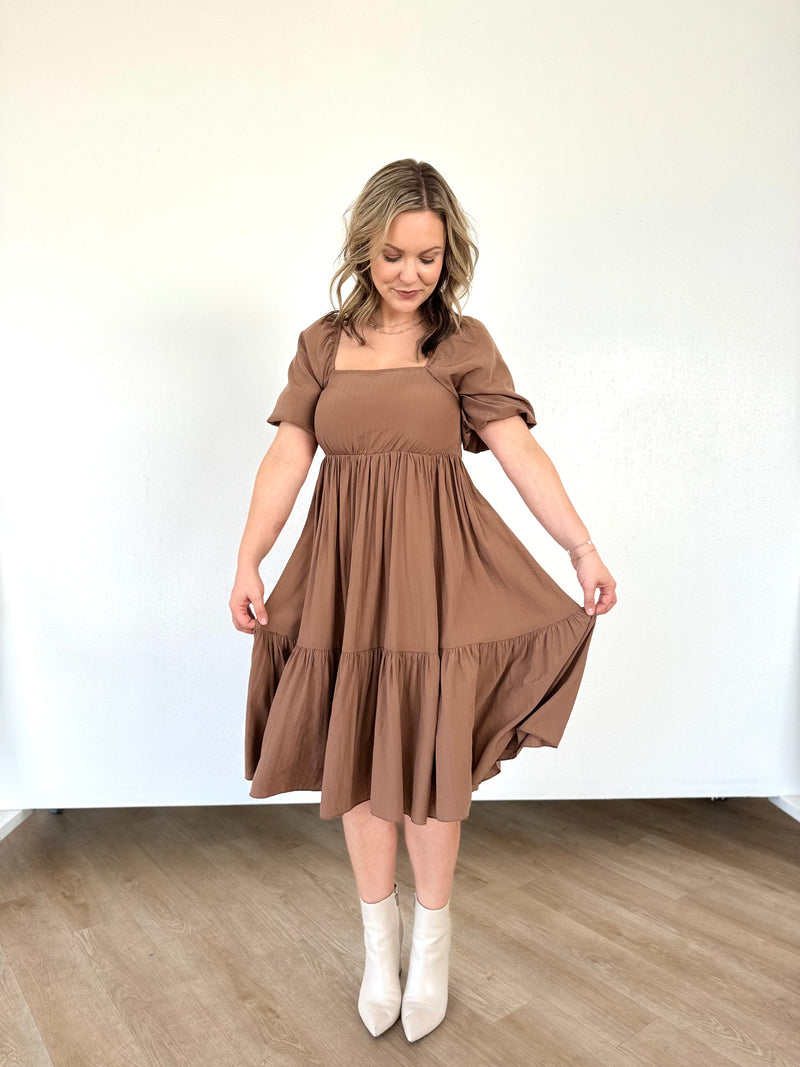 Mocha Bubble Sleeve Dress