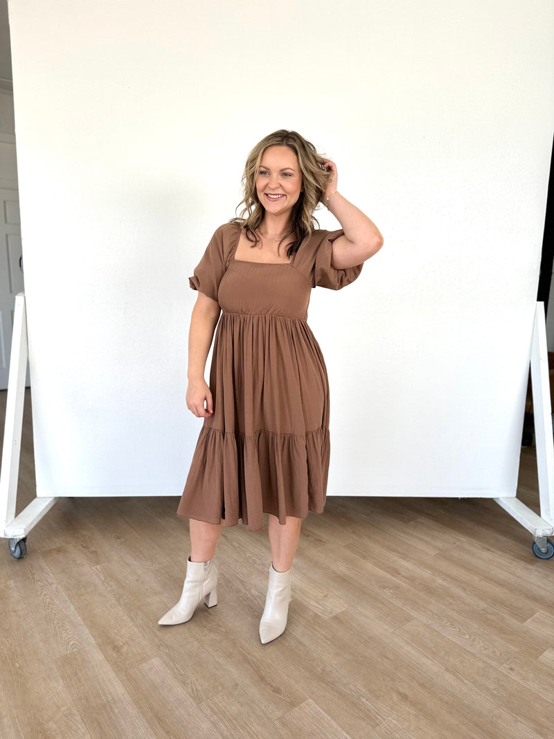 Mocha Bubble Sleeve Dress