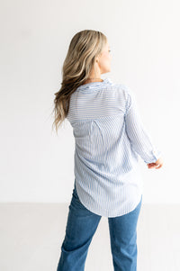 Blue Stripe Button Blouse