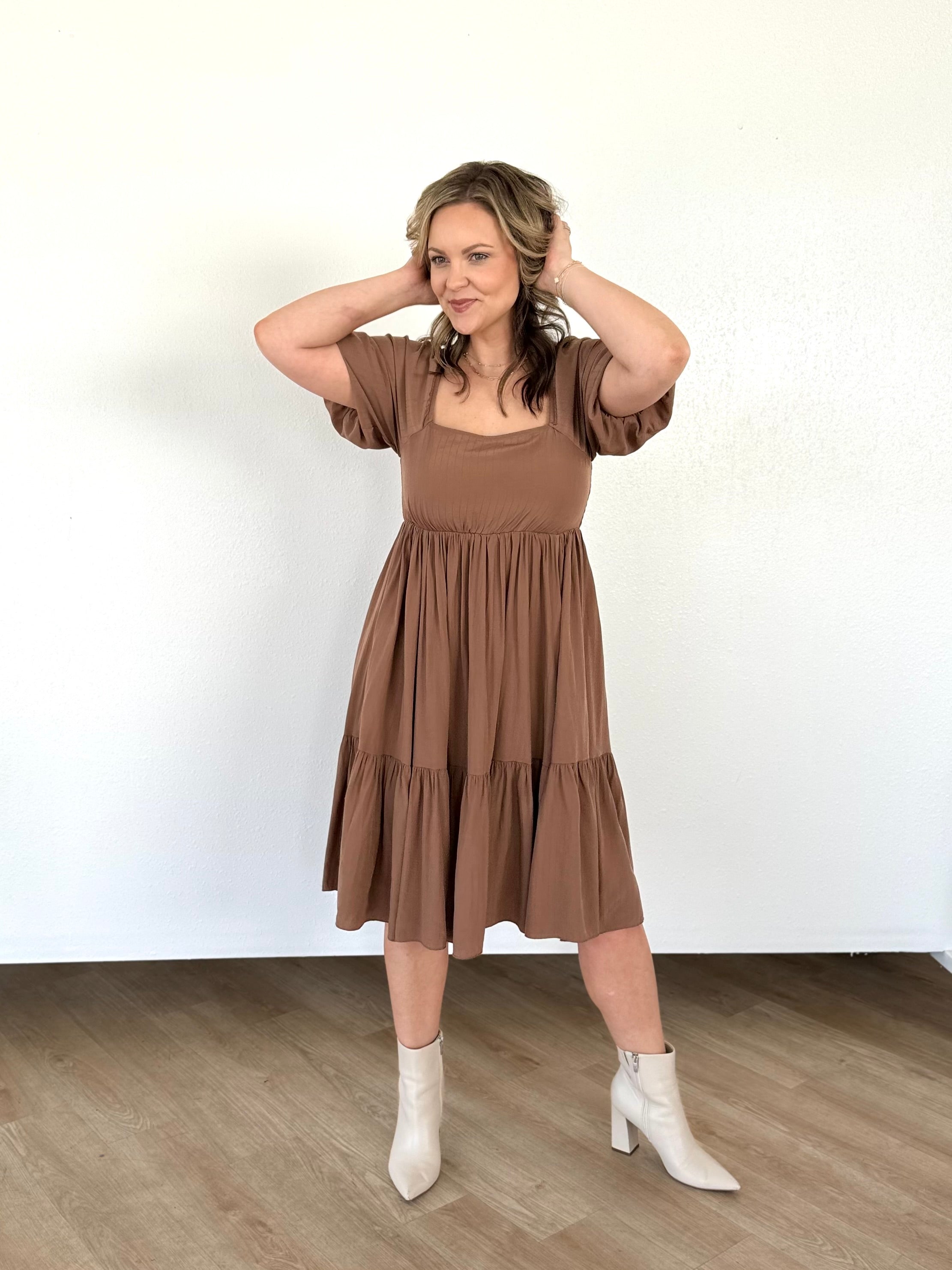 Mocha Bubble Sleeve Dress