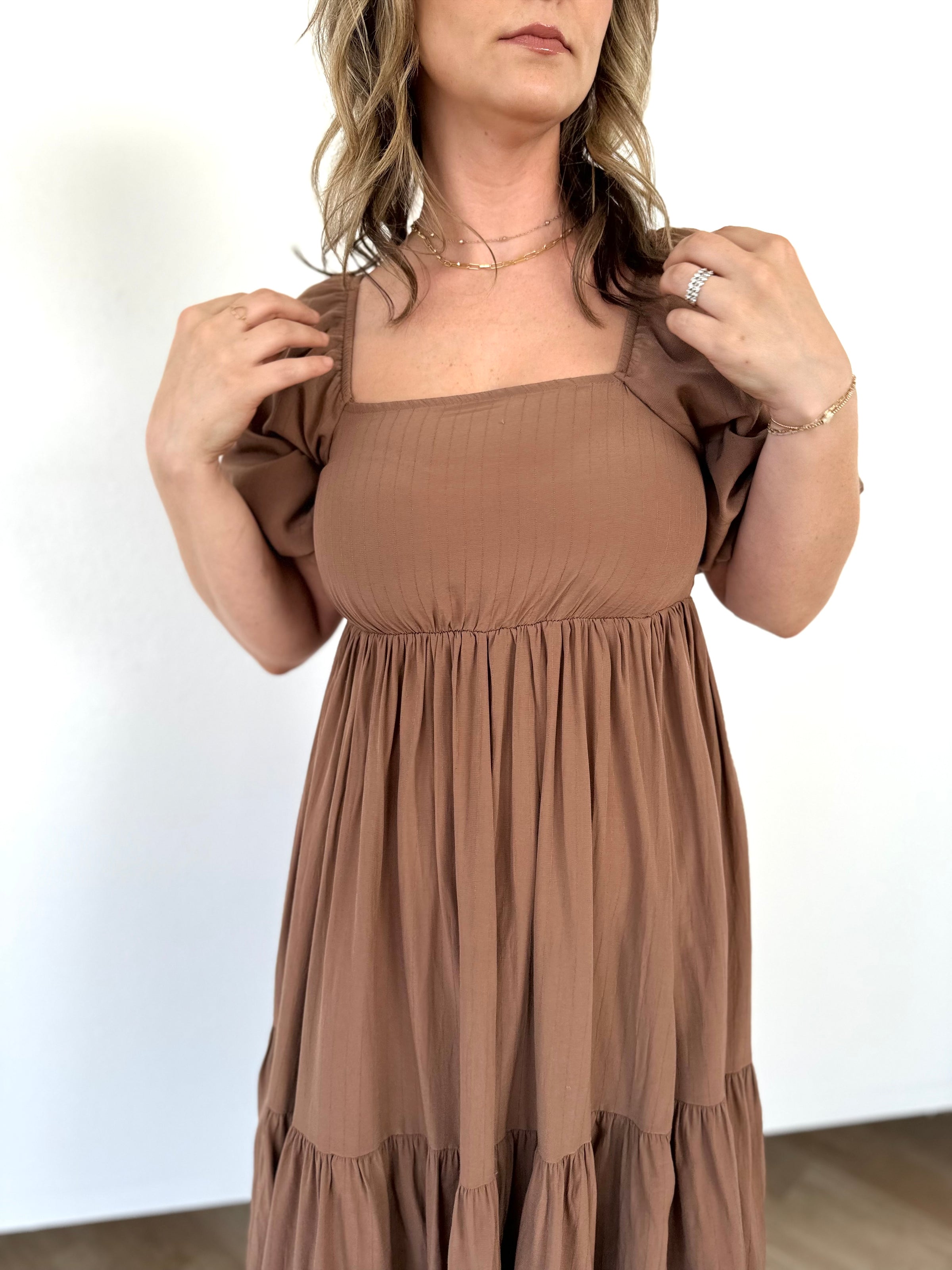 Mocha Bubble Sleeve Dress