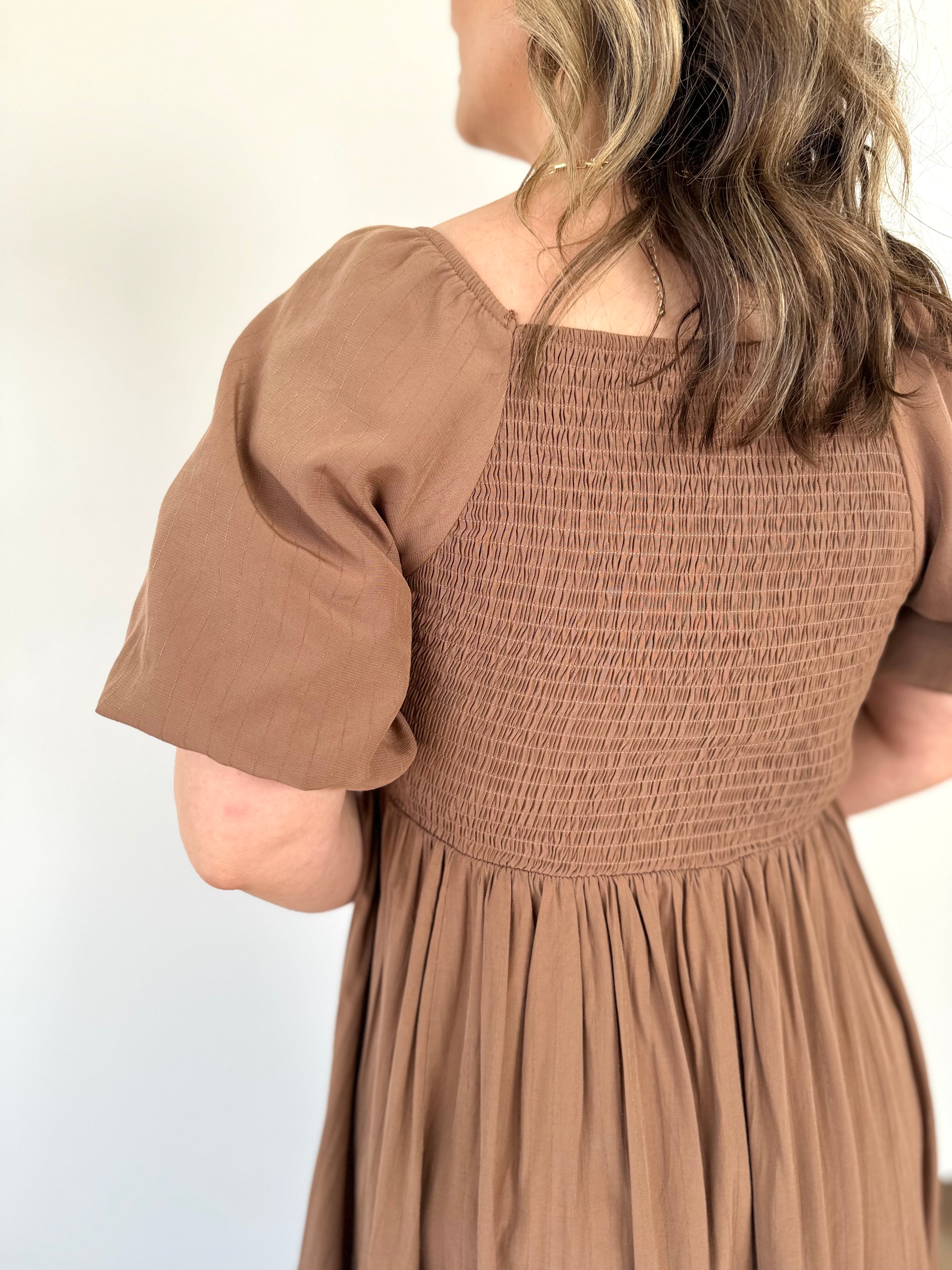 Mocha Bubble Sleeve Dress