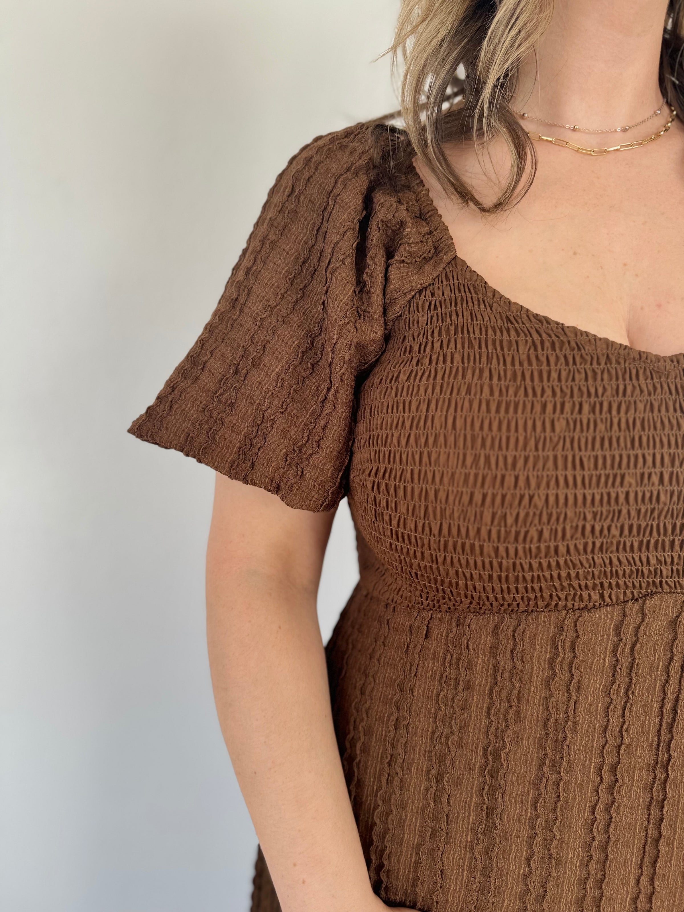 Chocolate Smocked Midi Dress