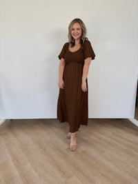 Chocolate Smocked Midi Dress